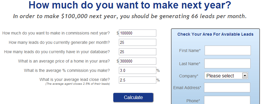 Real estate professionals can use this lead calculator to determine how many leads they need per month to attain their desired income