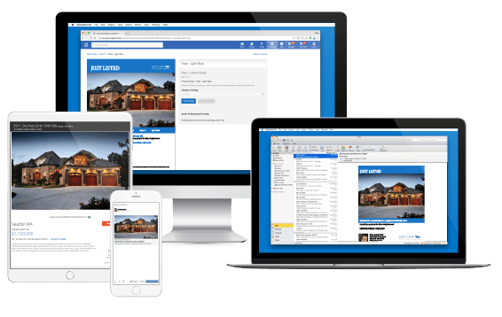Single property websites, one click social media posts, listing emails, and ready to print postcards
